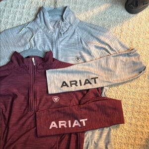Ariat Heathered Gray and Maroon Quarter-Zip Riding Tops
